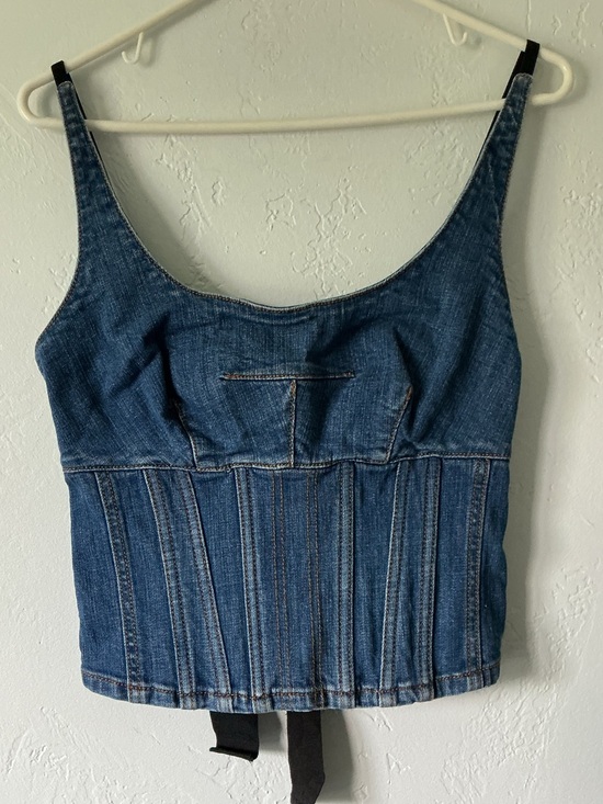 Maeve Tops - Maeve Denim Corset Tank Top with Tie Back Detail